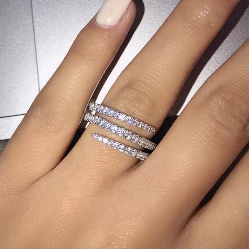 3 LAYER 925 STERLING SILVER DIAMOND RING - Picture 2 of 5
